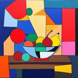 A beginner-level cubism art piece that combines simple geometric shapes such as cubes, spheres, and triangles
