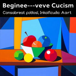 A beginner-level cubism art piece that combines simple geometric shapes such as cubes, spheres, and triangles