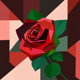 A cubist interpretation of a rose, featuring geometric shapes and fragmented forms