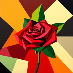 A cubist interpretation of a rose, featuring geometric shapes and fragmented forms