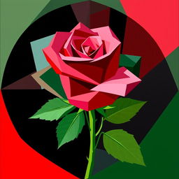 A cubist interpretation of a rose, featuring geometric shapes and fragmented forms