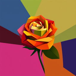 A beautiful Cubism-style artwork featuring a vibrant rose, composed of fragmented geometric shapes and bold colors
