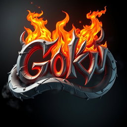 A visually striking 3D rendering of the word 'Goku', beautifully designed with intricate details and bold colors