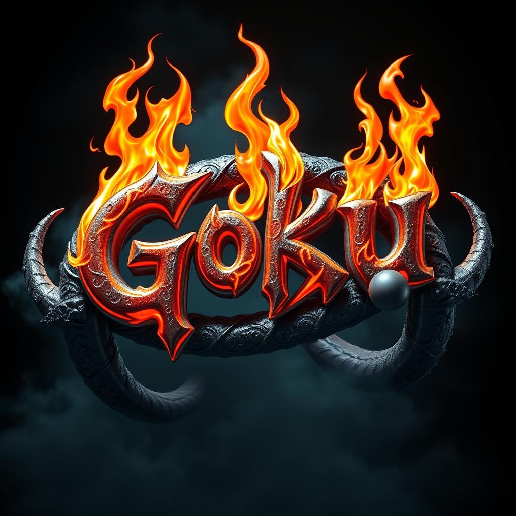 A visually striking 3D rendering of the word 'Goku', beautifully designed with intricate details and bold colors