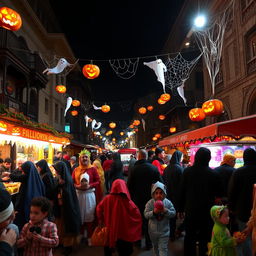 A vibrant Halloween celebration in Tehran, with a lively street scene filled with people dressed in creative and colorful costumes