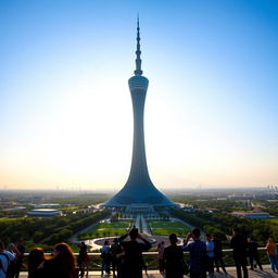 A stunning view of the Milad Tower in Tehran, standing majestically against a clear blue sky