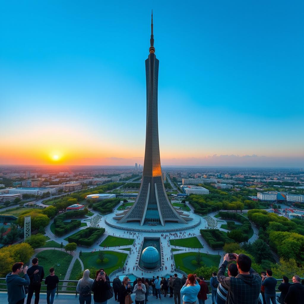 A stunning view of the Milad Tower in Tehran, standing majestically against a clear blue sky