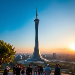 A stunning view of the Milad Tower in Tehran, standing majestically against a clear blue sky