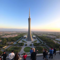A stunning view of the Milad Tower in Tehran, standing majestically against a clear blue sky