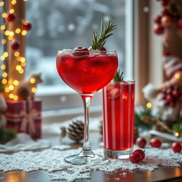 A beautifully styled cocktail scene featuring a cranberry paloma Christmas cocktail