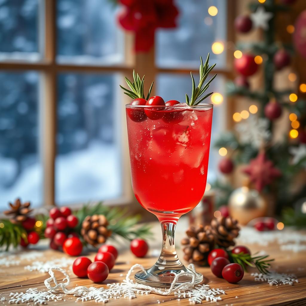 A beautifully styled cocktail scene featuring a cranberry paloma Christmas cocktail