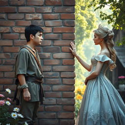 A brick wall stands tall between a commoner and a princess, both facing the wall from opposite sides