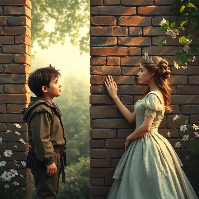 A brick wall stands tall between a commoner and a princess, both facing the wall from opposite sides