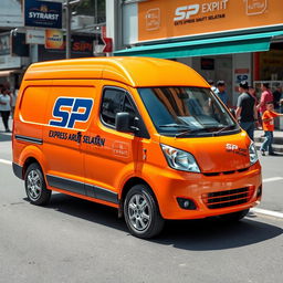An eye-catching orange mini blind van featuring the logo "SPX EXPRESS ARUT SELATAN" prominently displayed on its side