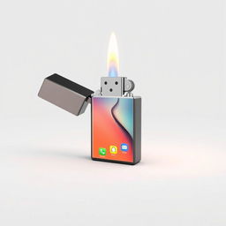 A lighter designed to resemble a sleek modern smartphone screen, featuring a glossy surface with realistic touch icons, vibrant colors, and a thin, elegant profile