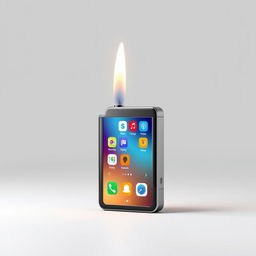 A lighter designed to resemble a sleek modern smartphone screen, featuring a glossy surface with realistic touch icons, vibrant colors, and a thin, elegant profile