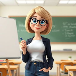 A Disney Pixar-style character of a pretty 50-year-old female teacher