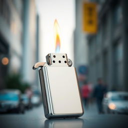 A unique smartphone designed to resemble a lighter, featuring a shiny metallic finish