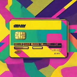 A pop art style illustration of a credit card with bold colors, dramatic contrasts, and geometric patterns, while keeping the typical financial details blank.