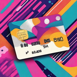 A pop art style illustration of a credit card with bold colors, dramatic contrasts, and geometric patterns, while keeping the typical financial details blank.