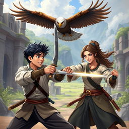 A dynamic illustration of Gabriel Rosseu, a young student transformed by his journey in a fantastical world