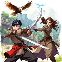 A dynamic illustration of Gabriel Rosseu, a young student transformed by his journey in a fantastical world