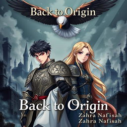 A striking book cover in anime style featuring a 22-year-old man with black hair and intense eyes, dressed in ornate royal armor that reflects a mysterious kingdom's elegance