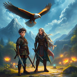 A vibrant and enchanting scene depicting Gabriel Rosseu, a young student with a determined expression, standing in a mystical training ground of a different world