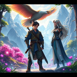 A vibrant and enchanting scene depicting Gabriel Rosseu, a young student with a determined expression, standing in a mystical training ground of a different world