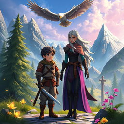 A vibrant and enchanting scene depicting Gabriel Rosseu, a young student with a determined expression, standing in a mystical training ground of a different world