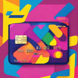 A vivid, colourful credit card design, rendered in a pop-art style featuring bold colours and strong graphical elements, with all personal details omitted for privacy.