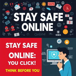 A visually striking poster illustrating the dangers of the internet and ways to stay safe online