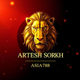 A majestic golden lion prominently featured from a front angle, encapsulated within a circle