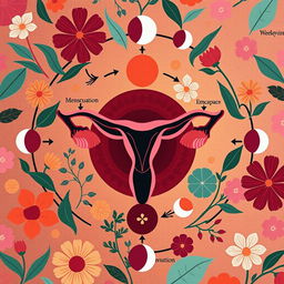 An artistic representation of the menstrual cycle, illustrating the different phases including menstruation, the follicular phase, ovulation, and the luteal phase