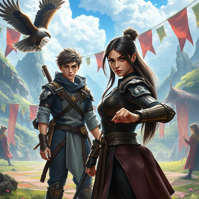 A captivating fantasy scene featuring Gabriel Rosseu, a young student in a magical, unknown world