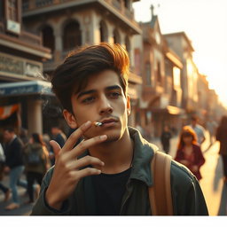 A young man in Iran smoking a cigarette, capturing the essence of urban life in Tehran
