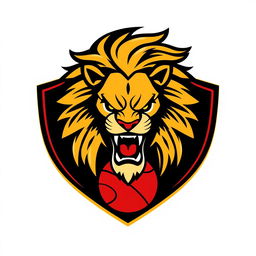 A dynamic sports logo featuring a fierce lion, symbolizing strength and power