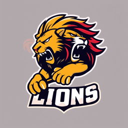 A dynamic sports logo featuring a fierce lion, symbolizing strength and power