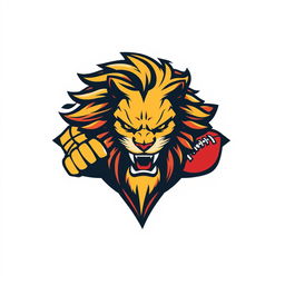 A dynamic sports logo featuring a fierce lion, symbolizing strength and power