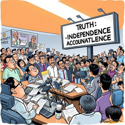 A political cartoon illustrating the performance of Philippine media in a democratic society
