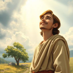 A scene depicting the young prophet Jeremiah in the Old Testament at the moment he receives his divine calling from God