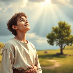 A scene depicting the young prophet Jeremiah in the Old Testament at the moment he receives his divine calling from God