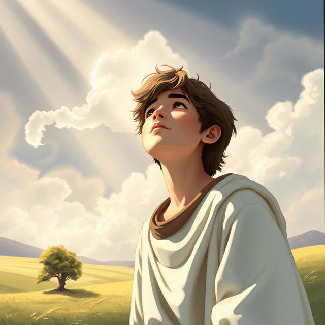 A scene depicting the young prophet Jeremiah in the Old Testament at the moment he receives his divine calling from God