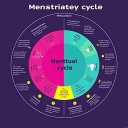 An educational diagram showcasing the menstrual cycle, presented in a circular format