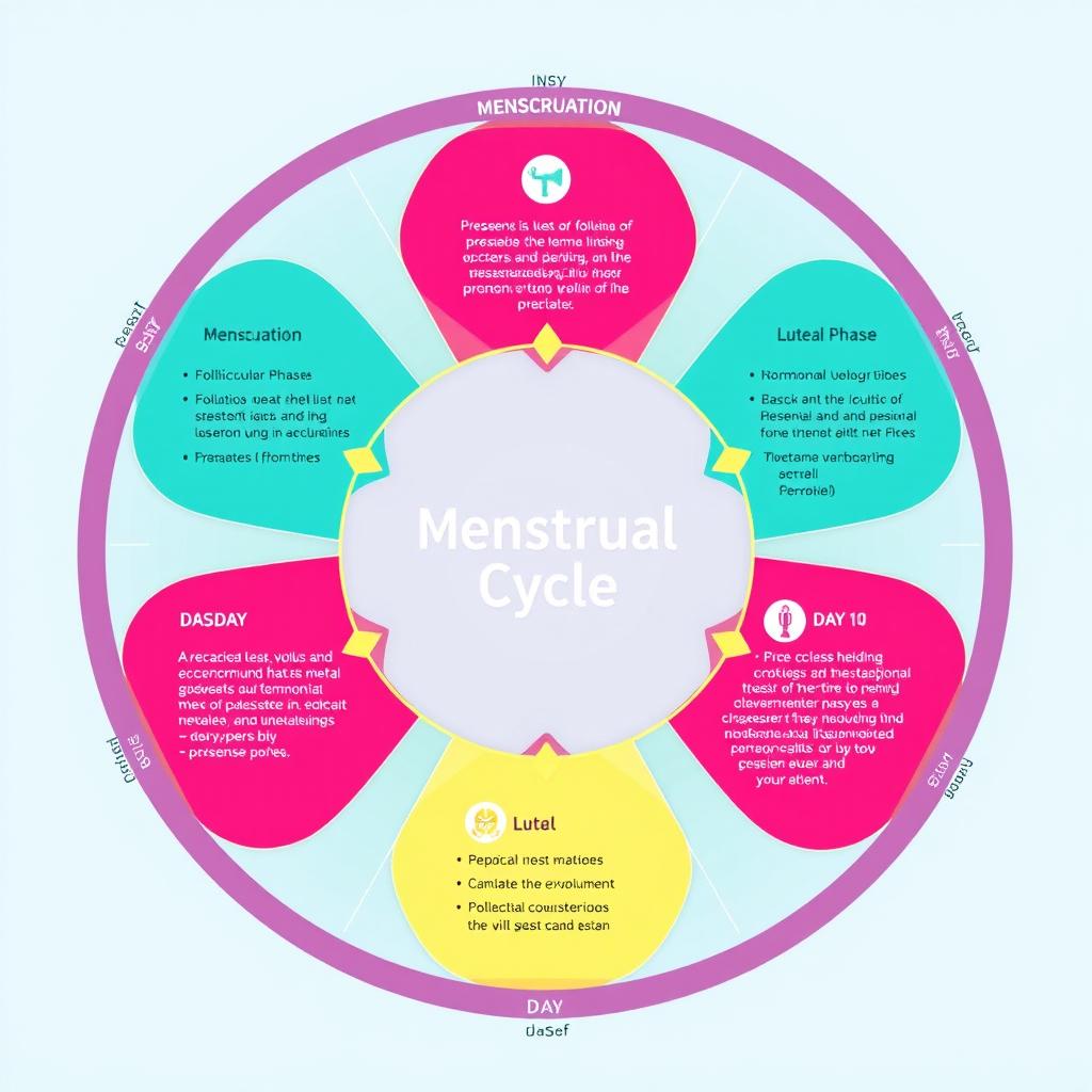 An educational diagram showcasing the menstrual cycle, presented in a circular format