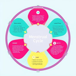 An educational diagram showcasing the menstrual cycle, presented in a circular format