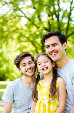 A portrait of a man and a girl enjoying a sunny day in a lush green park