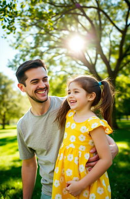 A portrait of a man and a girl enjoying a sunny day in a lush green park