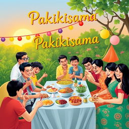 A vibrant and lively depiction of pakikisama culture, showcasing Filipino community spirit