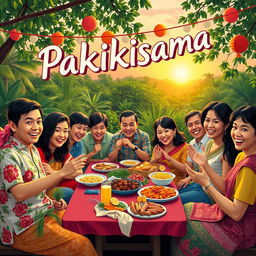A vibrant and lively depiction of pakikisama culture, showcasing Filipino community spirit